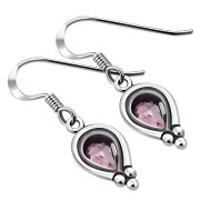 Rose Pink CZ Pear Shaped Ethnic Style Drop Hook Earrings, e177